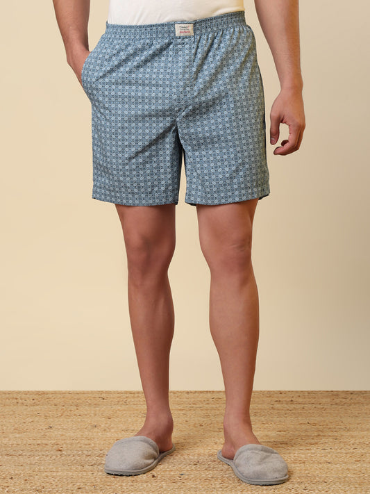 Sleepz Men Blue Printed Regular Fit Cotton Boxer