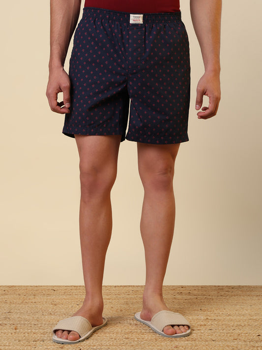 Sleepz Men Blue Printed Regular Fit Cotton Boxer
