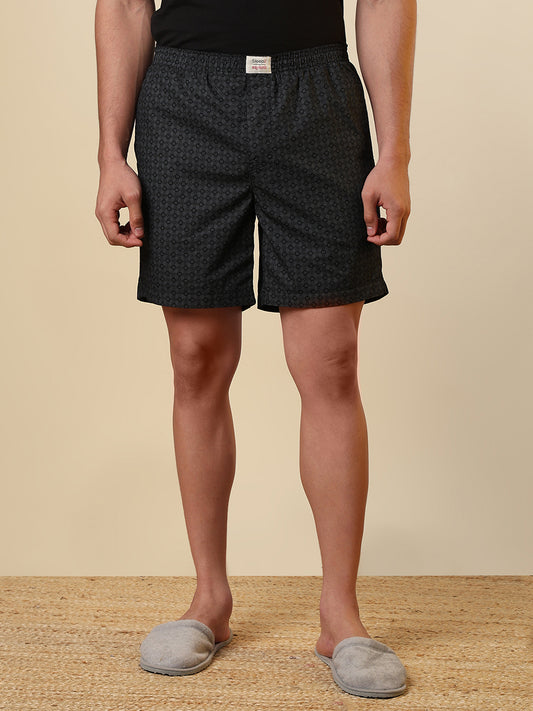 Sleepz Men Black Printed Regular Fit Cotton Boxer