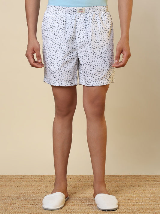 Sleepz Men White Printed Regular Fit Cotton Boxer