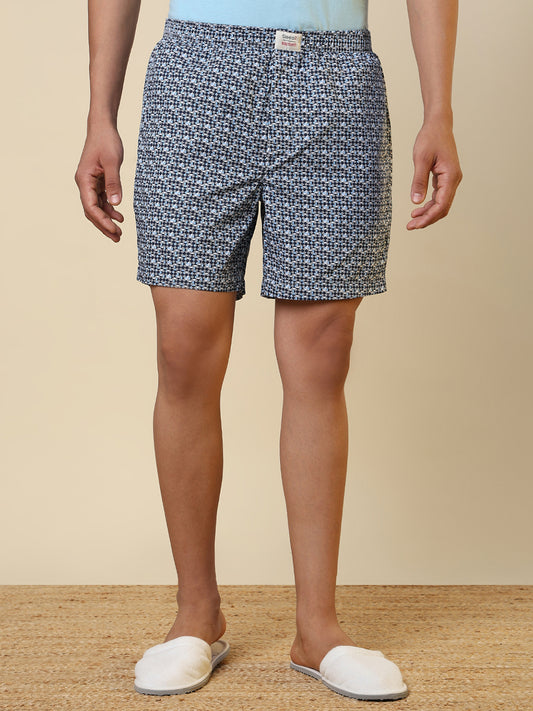Sleepz Men Blue Printed Regular Fit Cotton Boxer