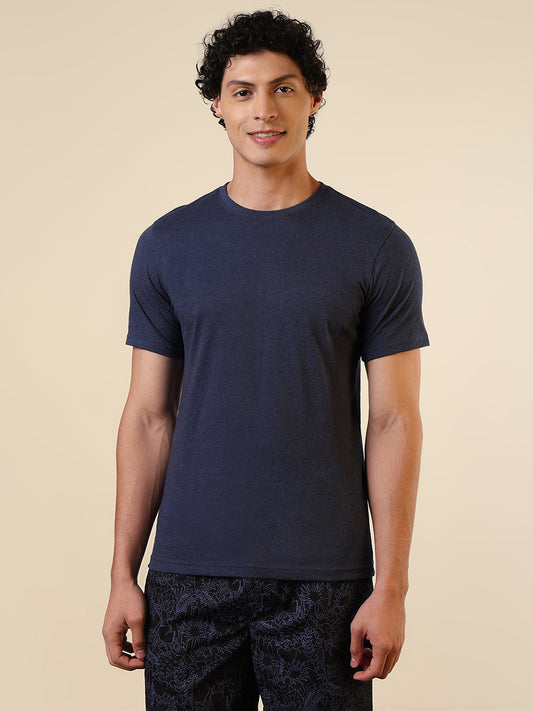 Sleepz Men Blue Solid Regular Fit Cotton T-Shirt