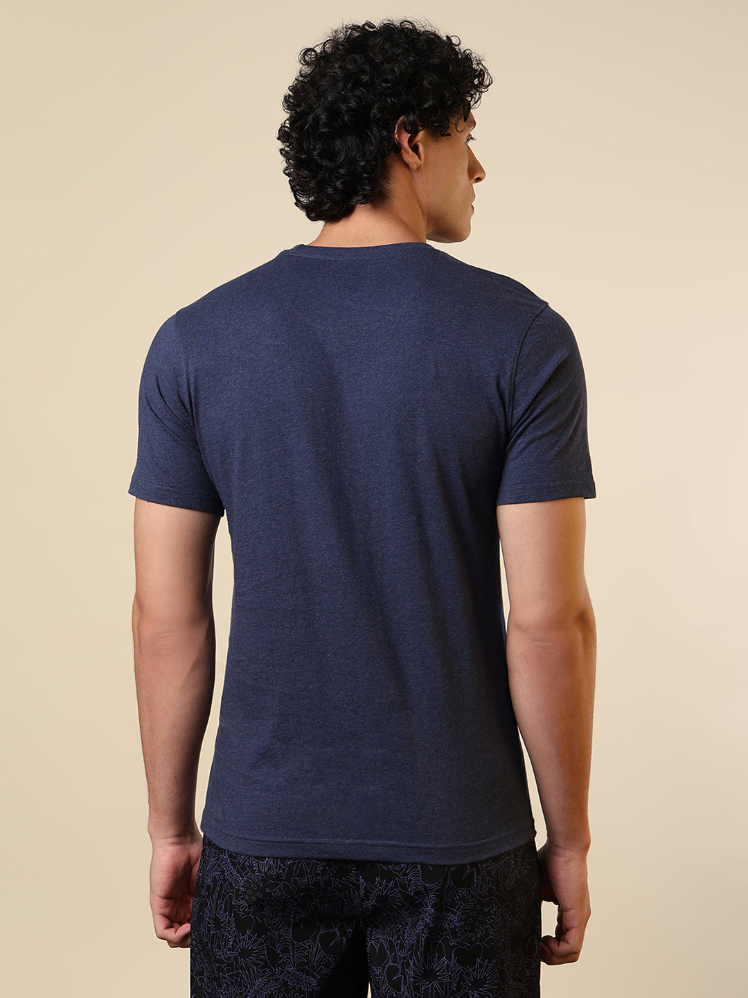 Sleepz Men Blue Solid Regular Fit Cotton T-Shirt