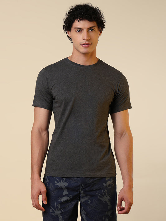 Sleepz Men Grey Solid Regular Fit Cotton T-Shirt