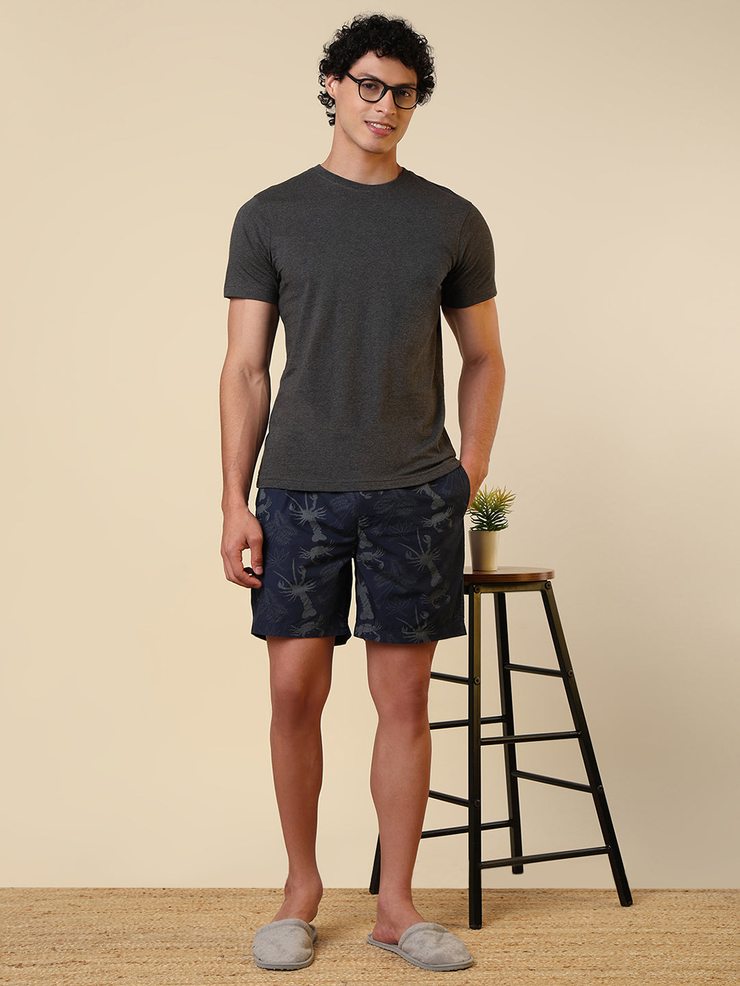 Sleepz Men Grey Regular Fit Solid Round Neck Collar T-Shirt