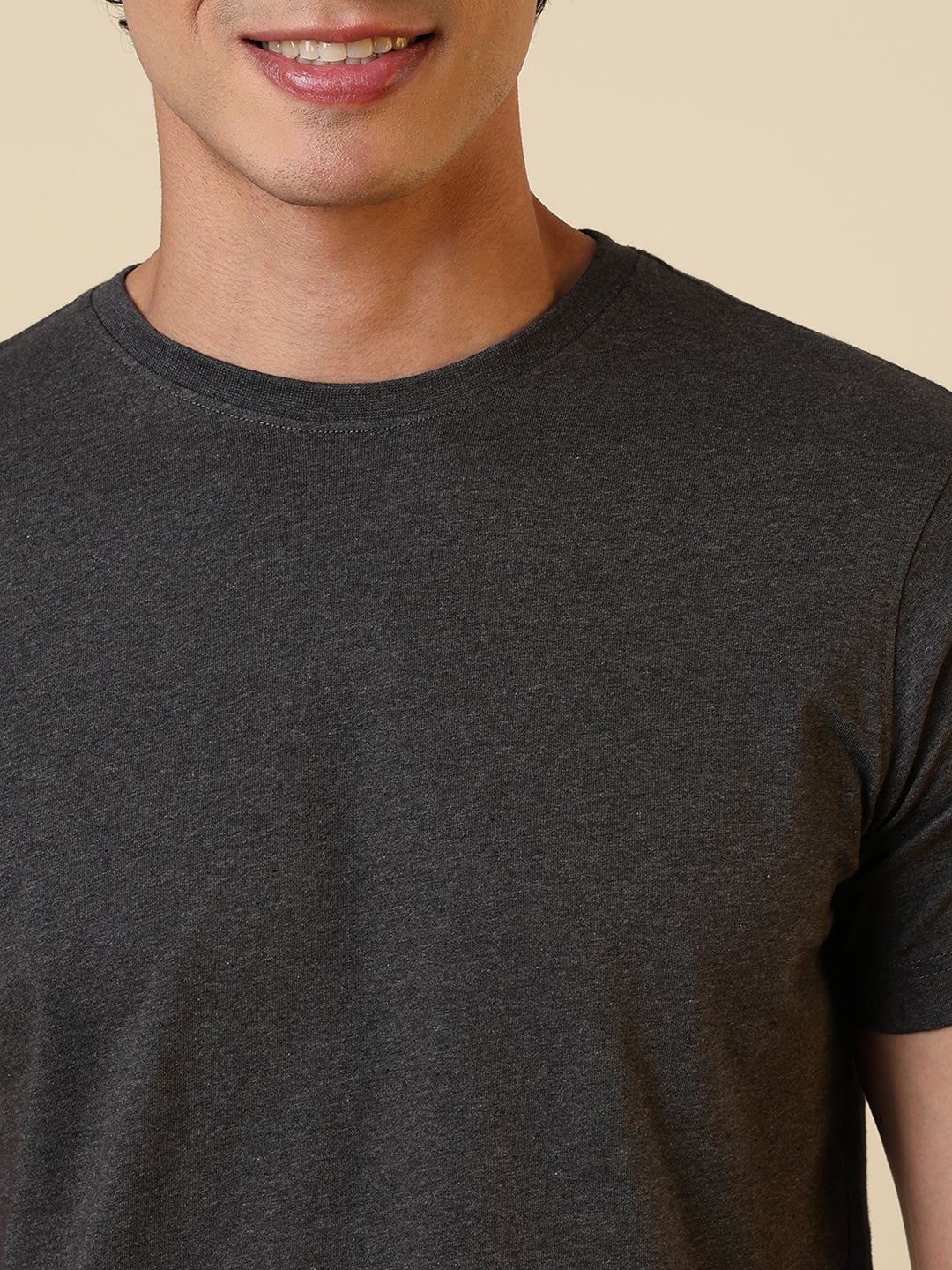Sleepz Men Grey Regular Fit Solid Round Neck Collar T-Shirt
