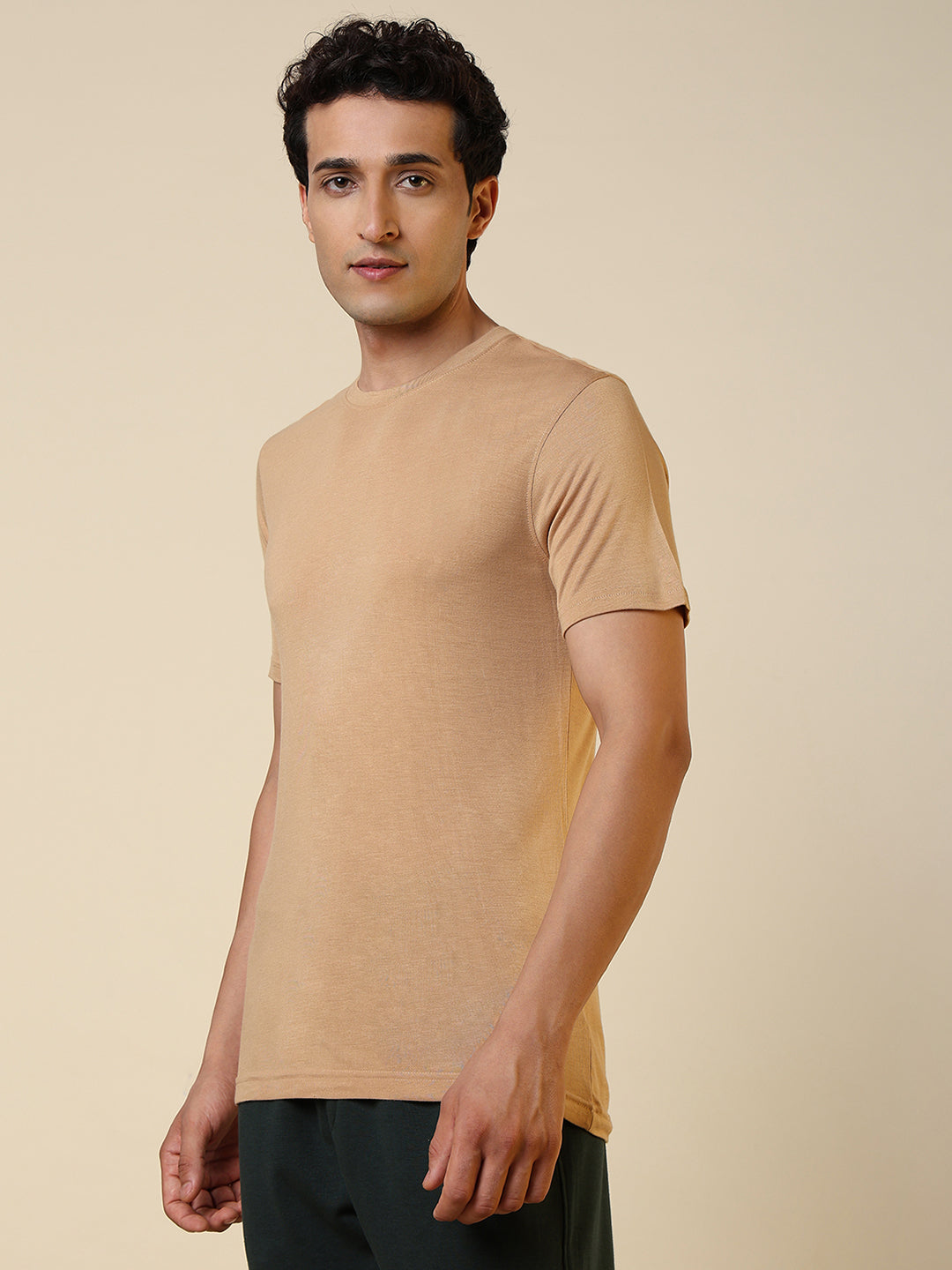 Sleepz Men Brown Regular Fit Solid T-Shirt