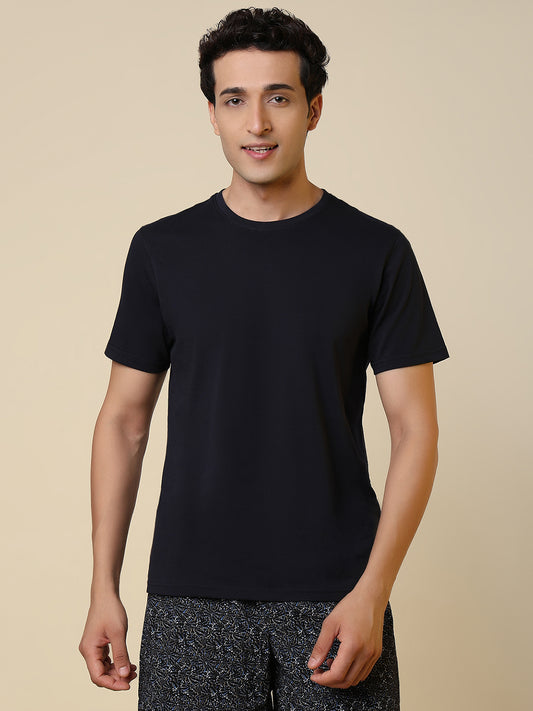Sleepz Men Blue Solid Regular Fit Cotton T-Shirt