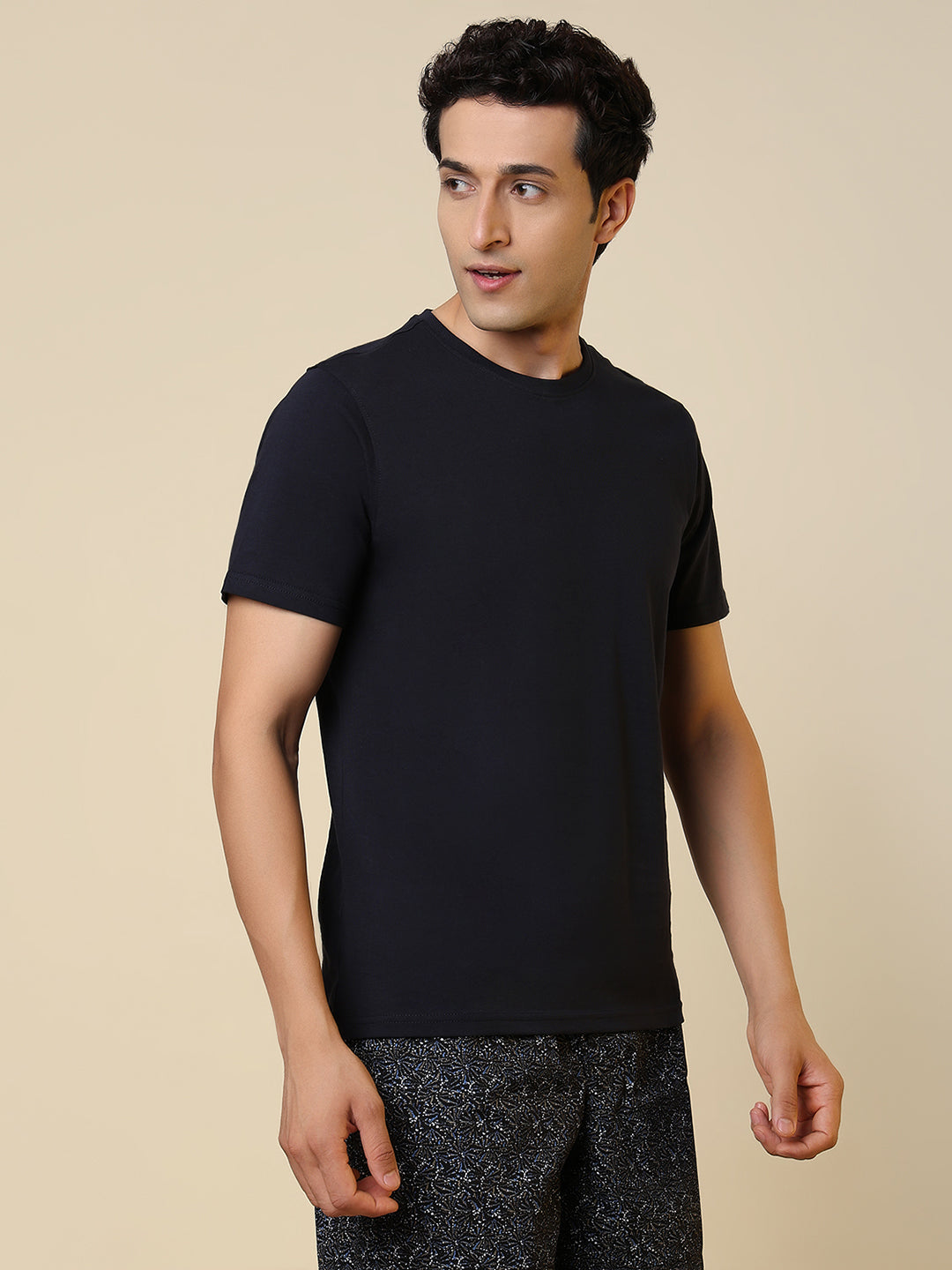 Sleepz Men Blue Solid Regular Fit Cotton T-Shirt