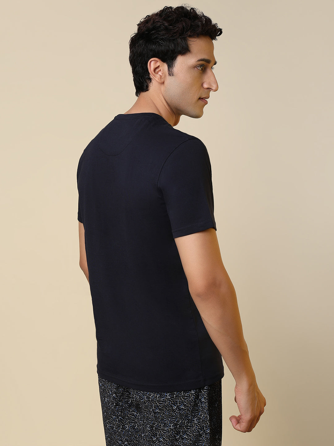 Sleepz Men Blue Solid Regular Fit Cotton T-Shirt