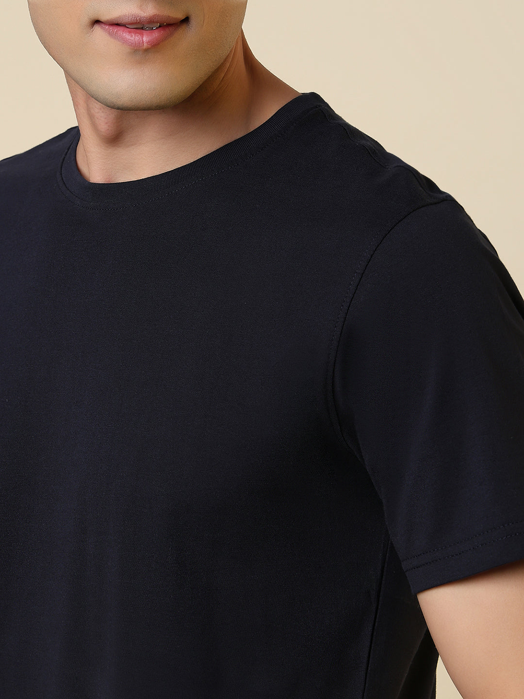 Sleepz Men Blue Solid Regular Fit Cotton T-Shirt