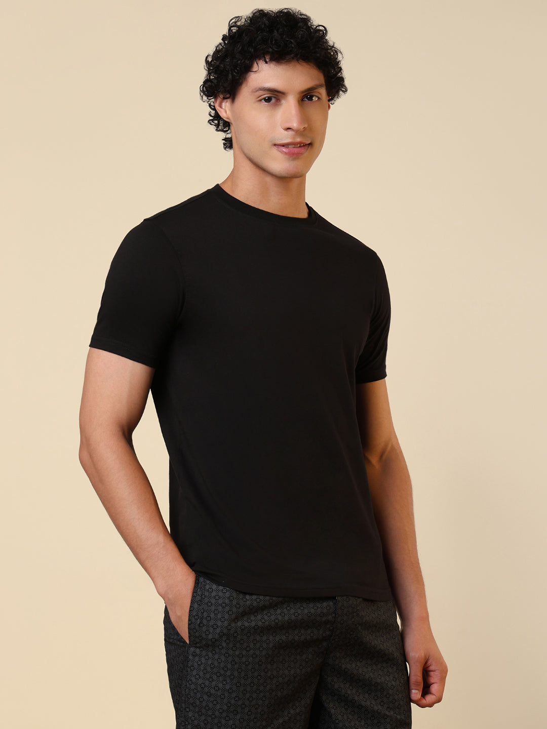 Sleepz Men Black Solid Regular Fit Cotton T-Shirt