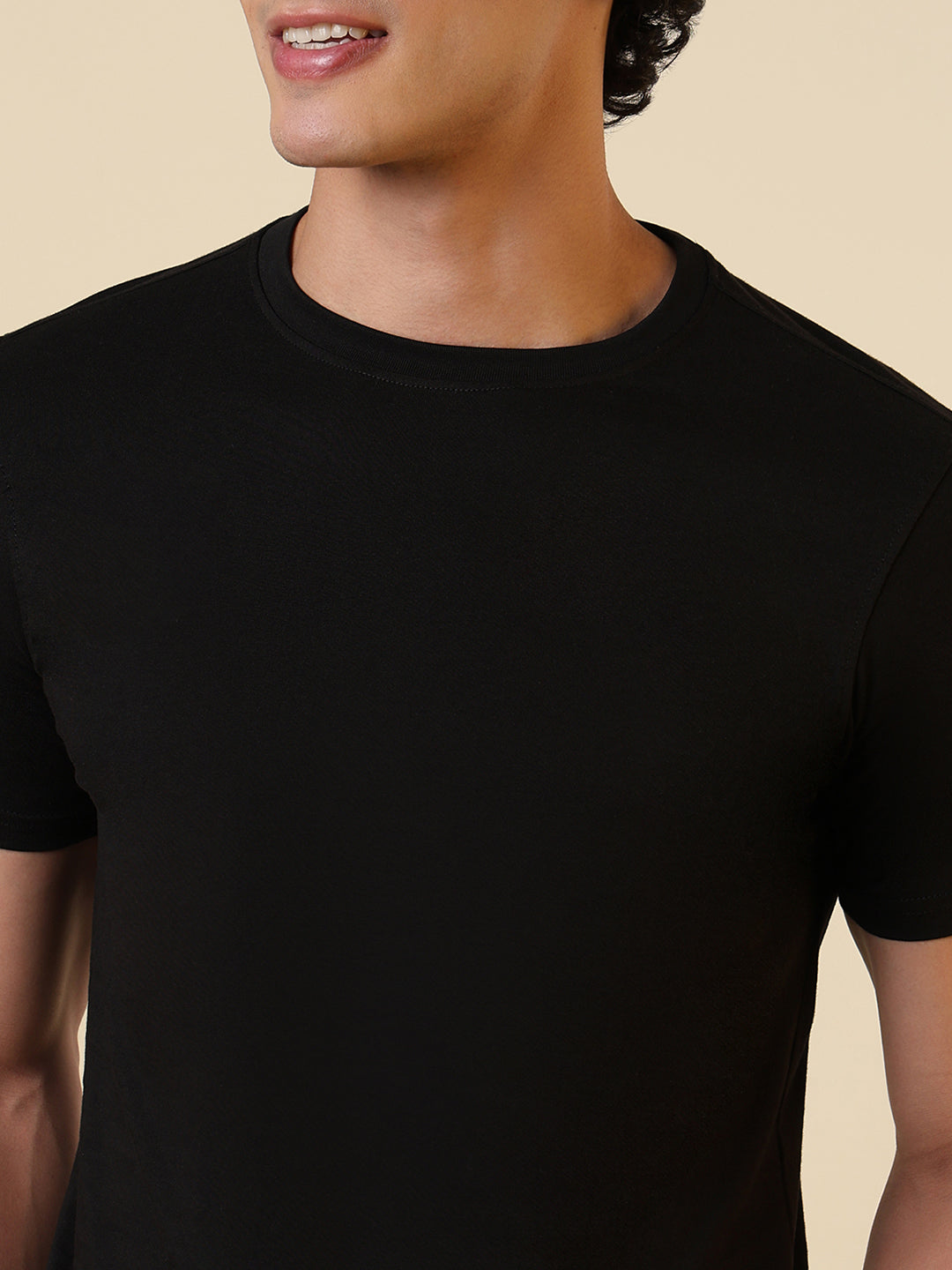 Sleepz Men Black Solid Regular Fit Cotton T-Shirt