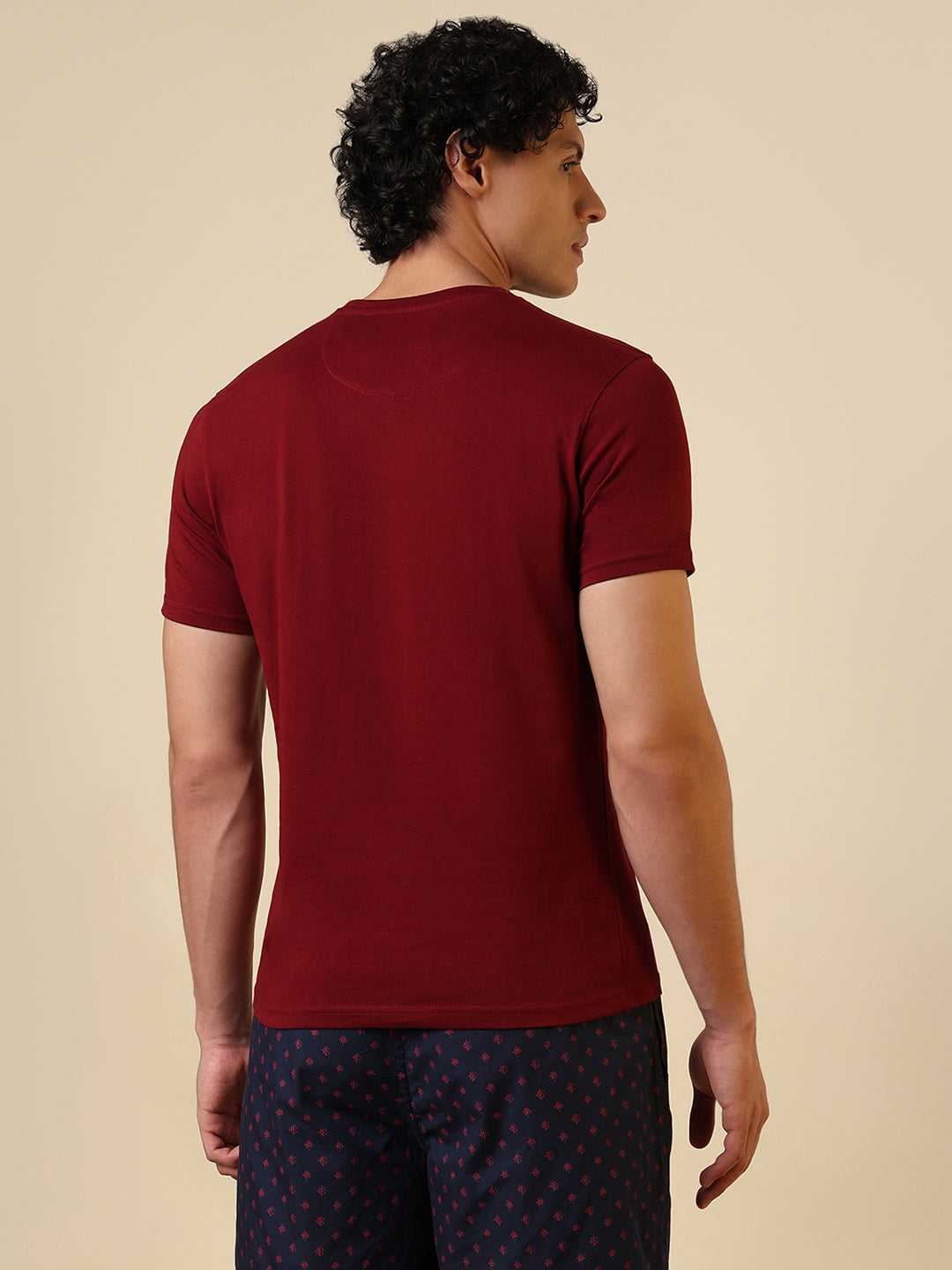 Sleepz Men Maroon Solid Regular Fit Cotton T-Shirt
