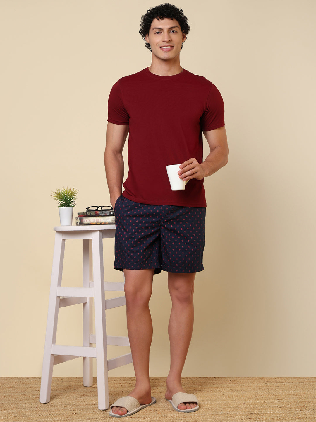 Sleepz Men Maroon Solid Regular Fit Cotton T-Shirt