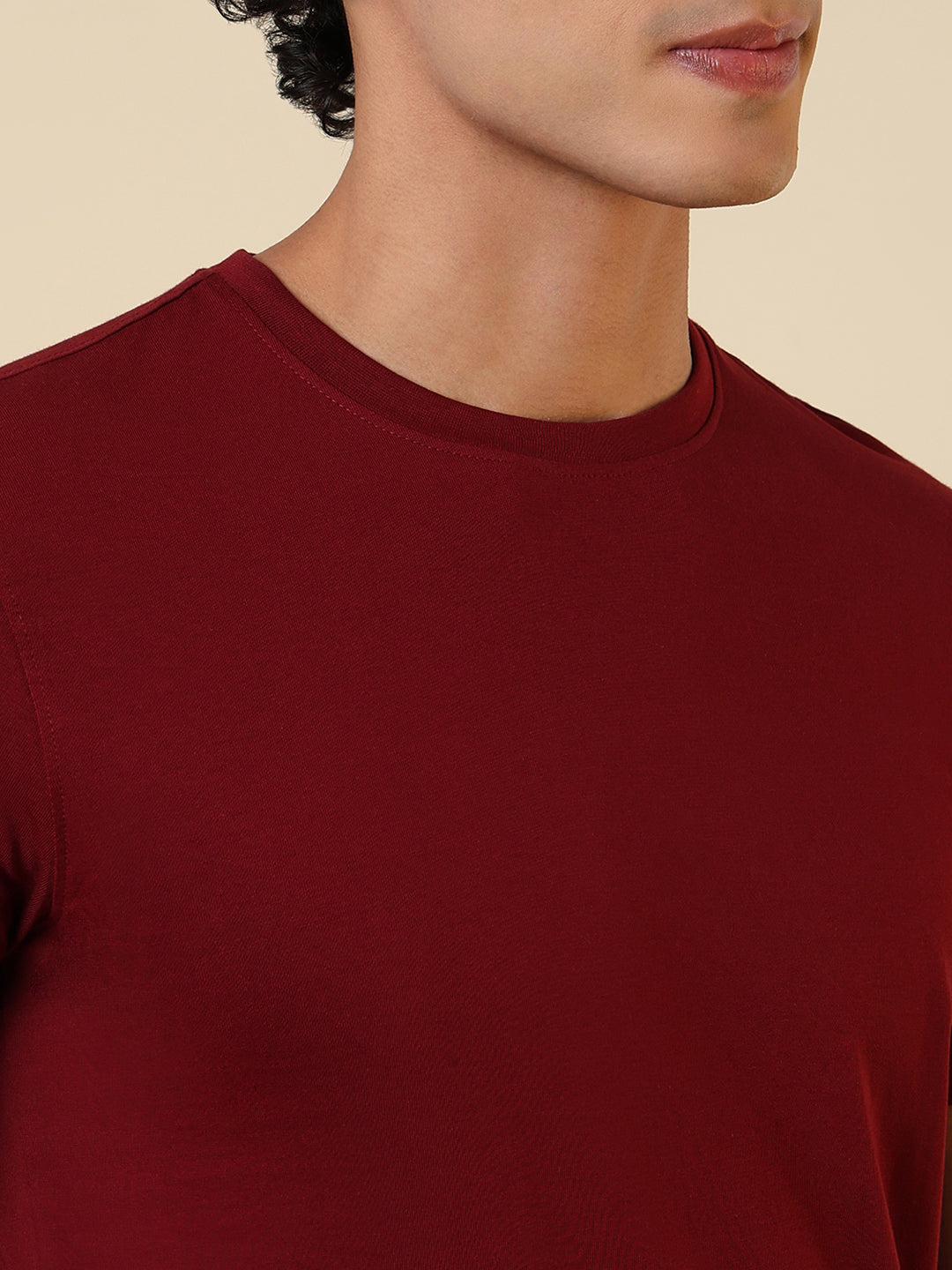 Sleepz Men Maroon Solid Regular Fit Cotton T-Shirt