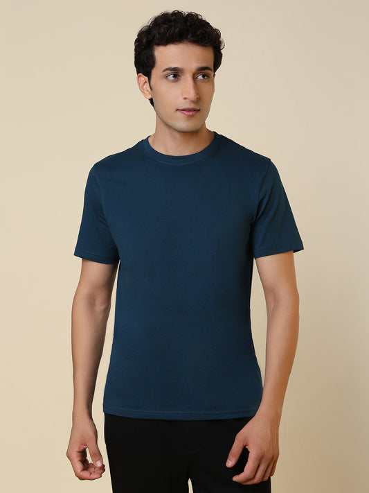 Sleepz Men Blue Solid Regular Fit Cotton T-Shirt