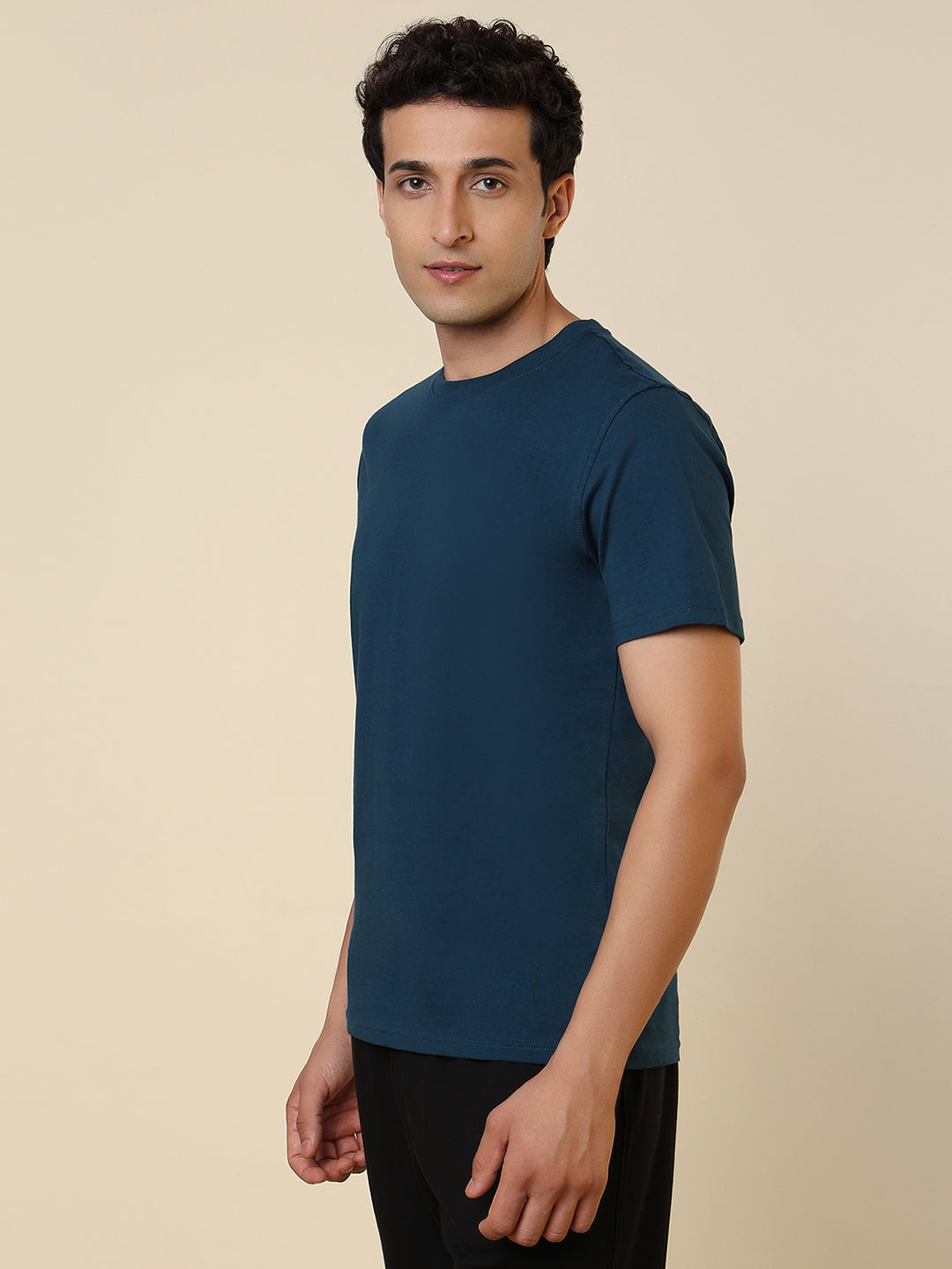 Sleepz Men Blue Solid Regular Fit Cotton T-Shirt