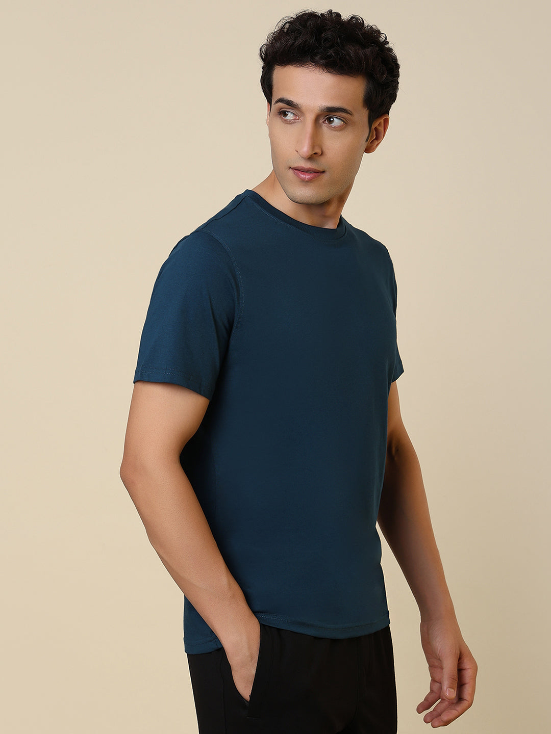 Sleepz Men Blue Solid Regular Fit Cotton T-Shirt
