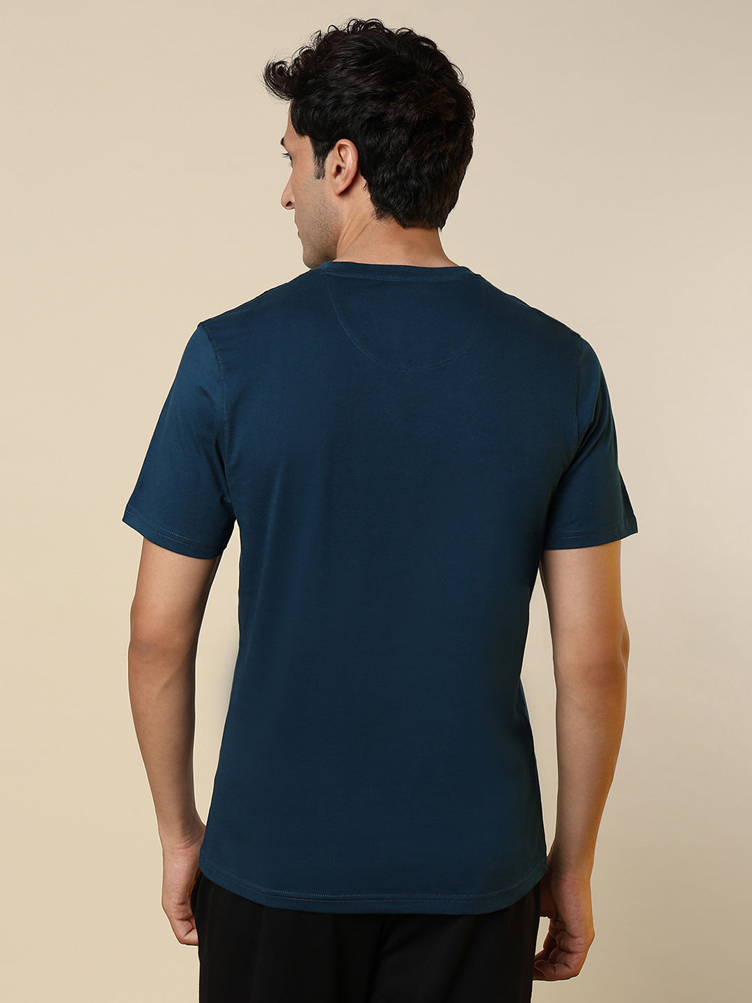 Sleepz Men Blue Solid Regular Fit Cotton T-Shirt