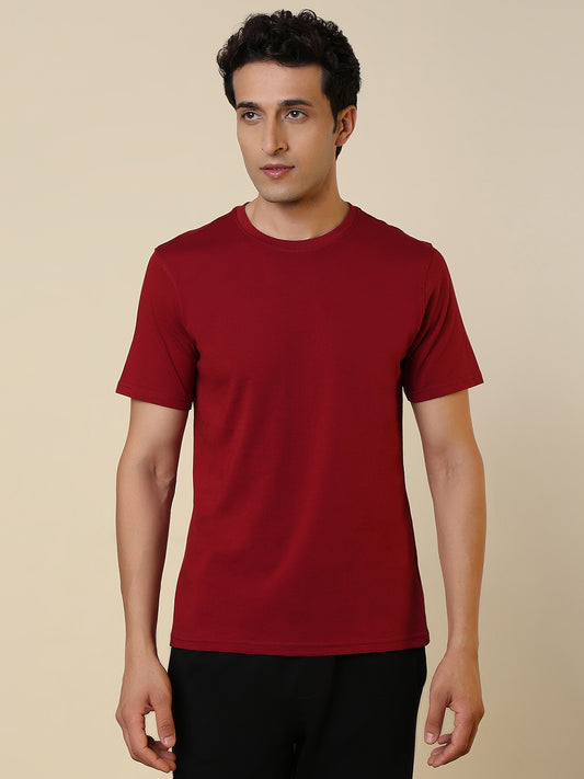 Sleepz Men Red Solid Regular Fit Cotton T-Shirt
