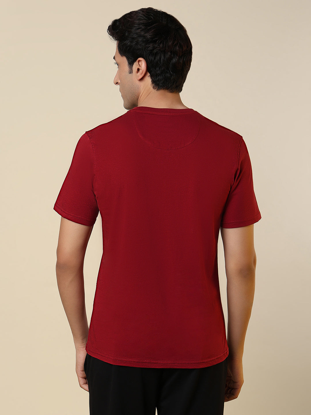 Sleepz Men Red Solid Regular Fit Cotton T-Shirt