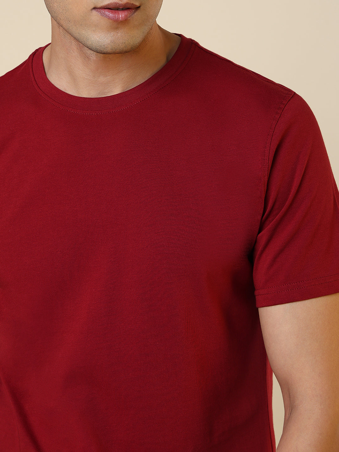 Sleepz Men Red Solid Regular Fit Cotton T-Shirt