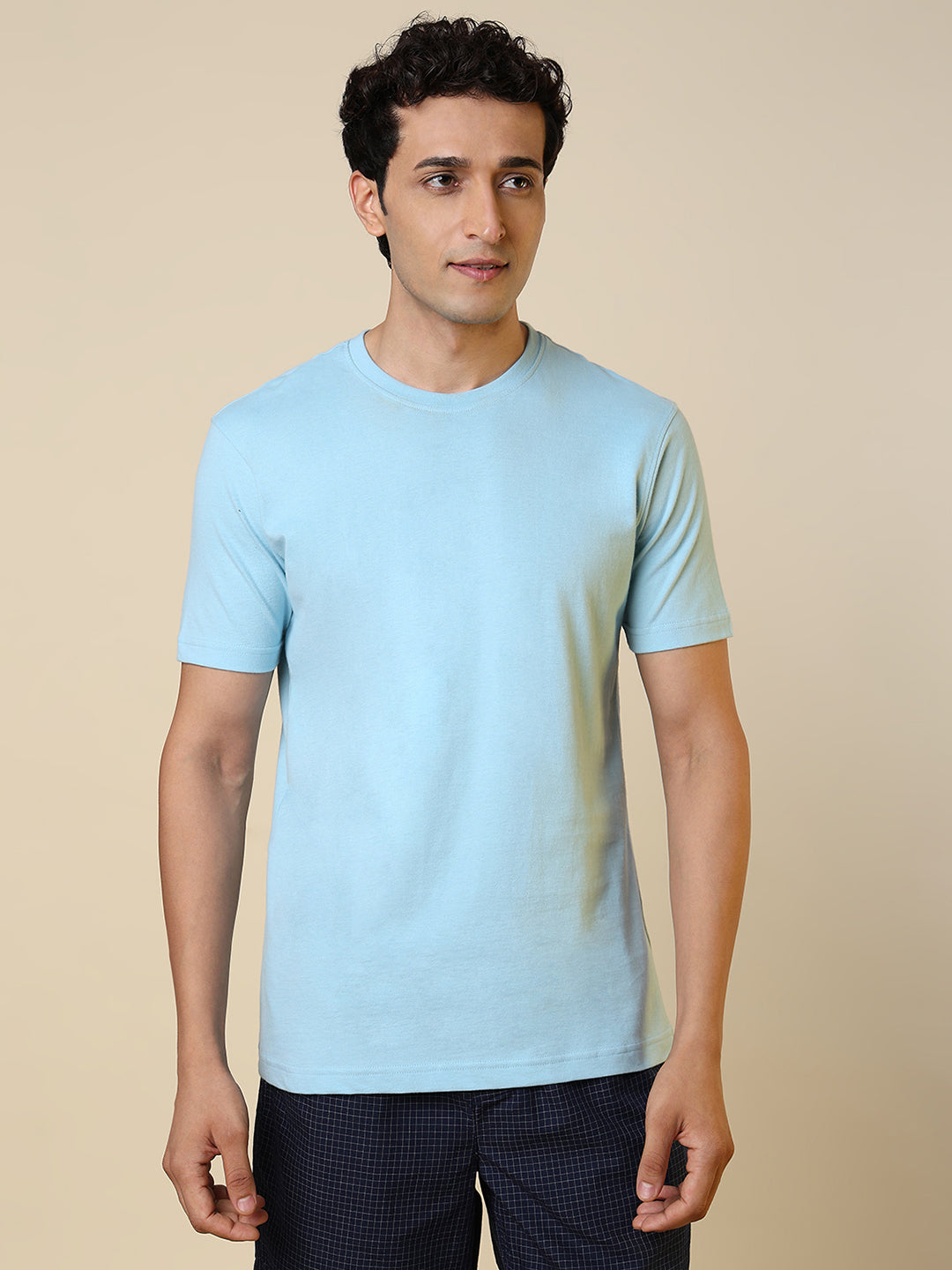 Sleepz Men Blue Regular Fit Solid Round Neck Collar T-Shirt