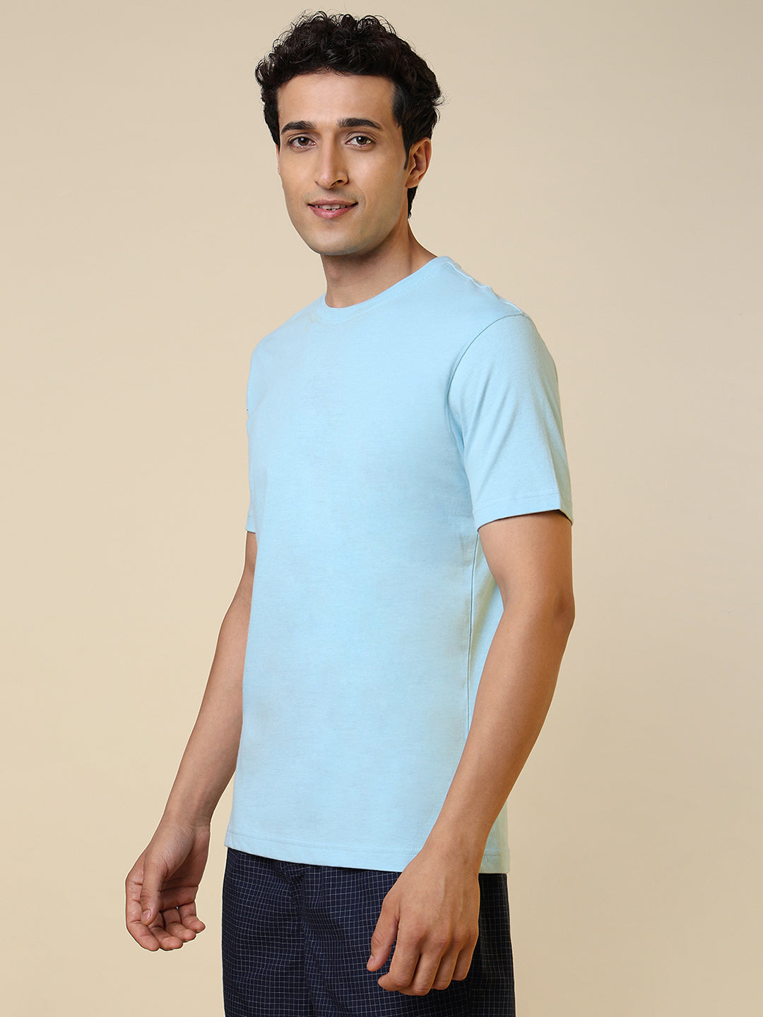 Sleepz Men Blue Regular Fit Solid Round Neck Collar T-Shirt