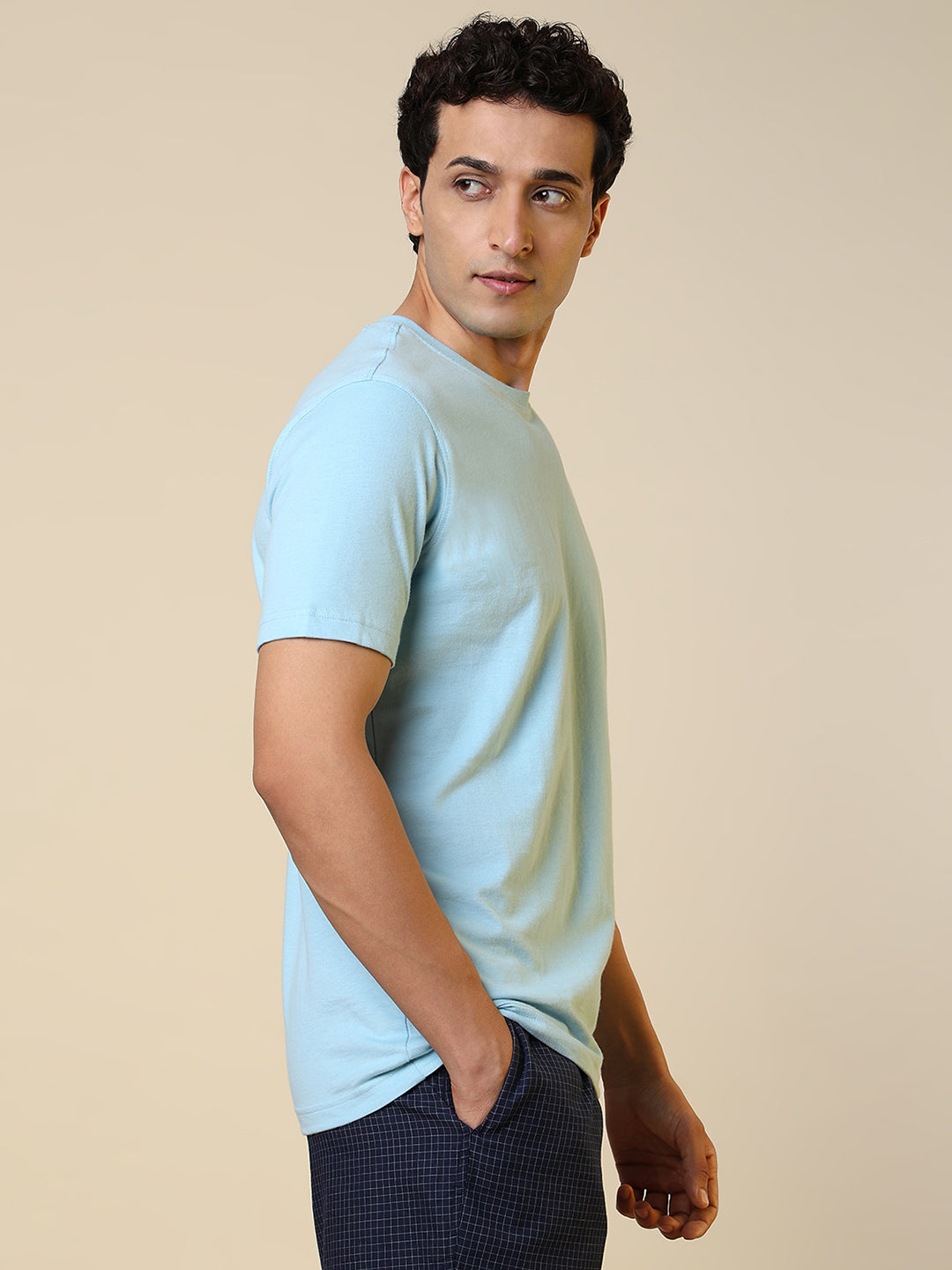 Sleepz Men Blue Regular Fit Solid Round Neck Collar T-Shirt
