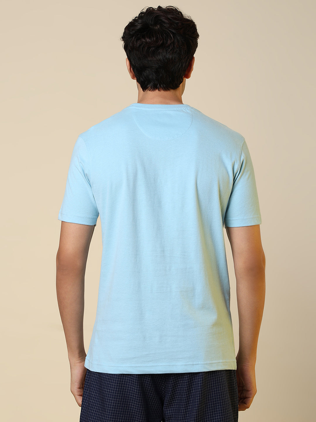 Sleepz Men Blue Regular Fit Solid Round Neck Collar T-Shirt