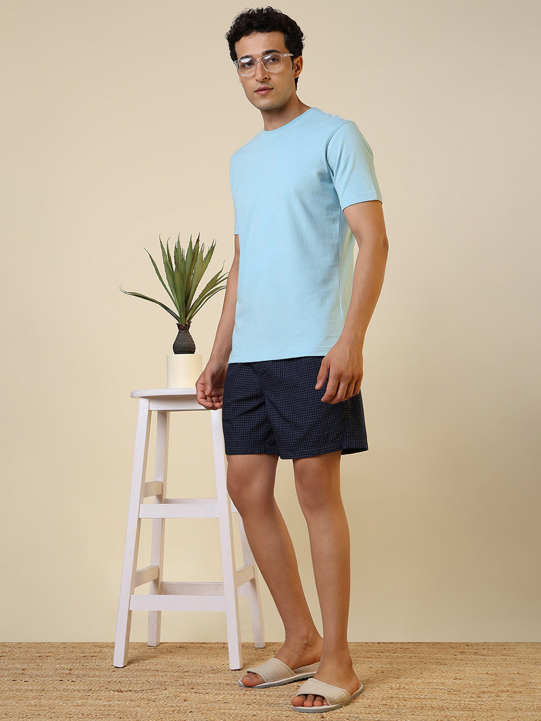 Sleepz Men Blue Regular Fit Solid Round Neck Collar T-Shirt