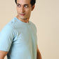 Sleepz Men Blue Regular Fit Solid Round Neck Collar T-Shirt