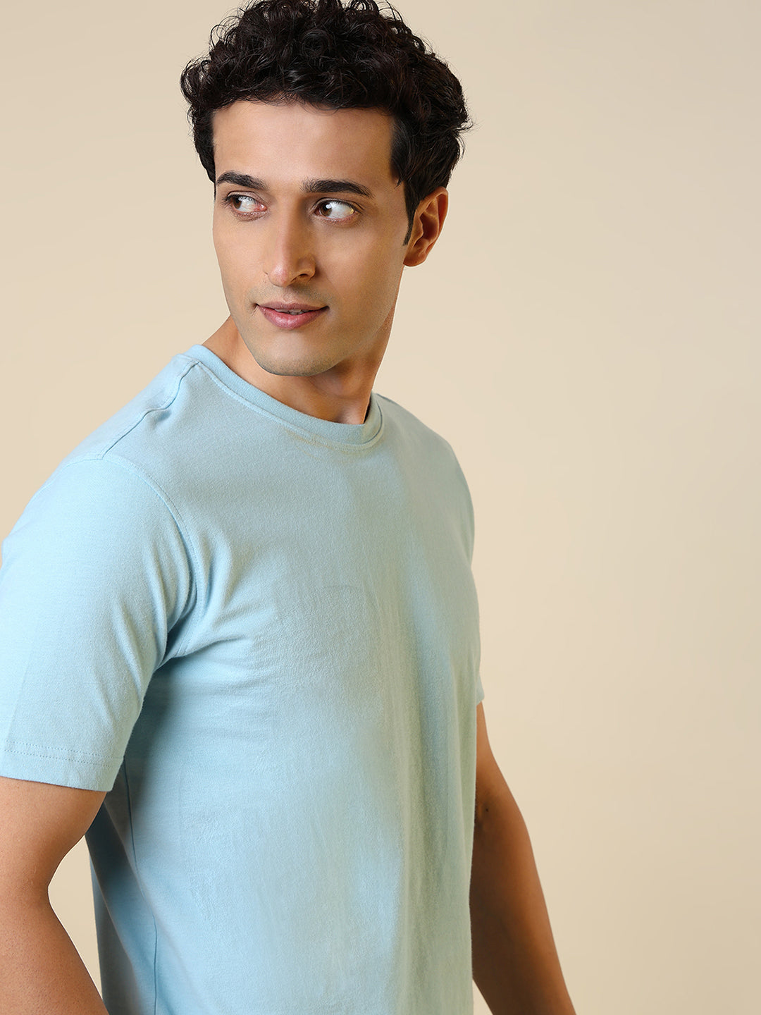 Sleepz Men Blue Regular Fit Solid Round Neck Collar T-Shirt