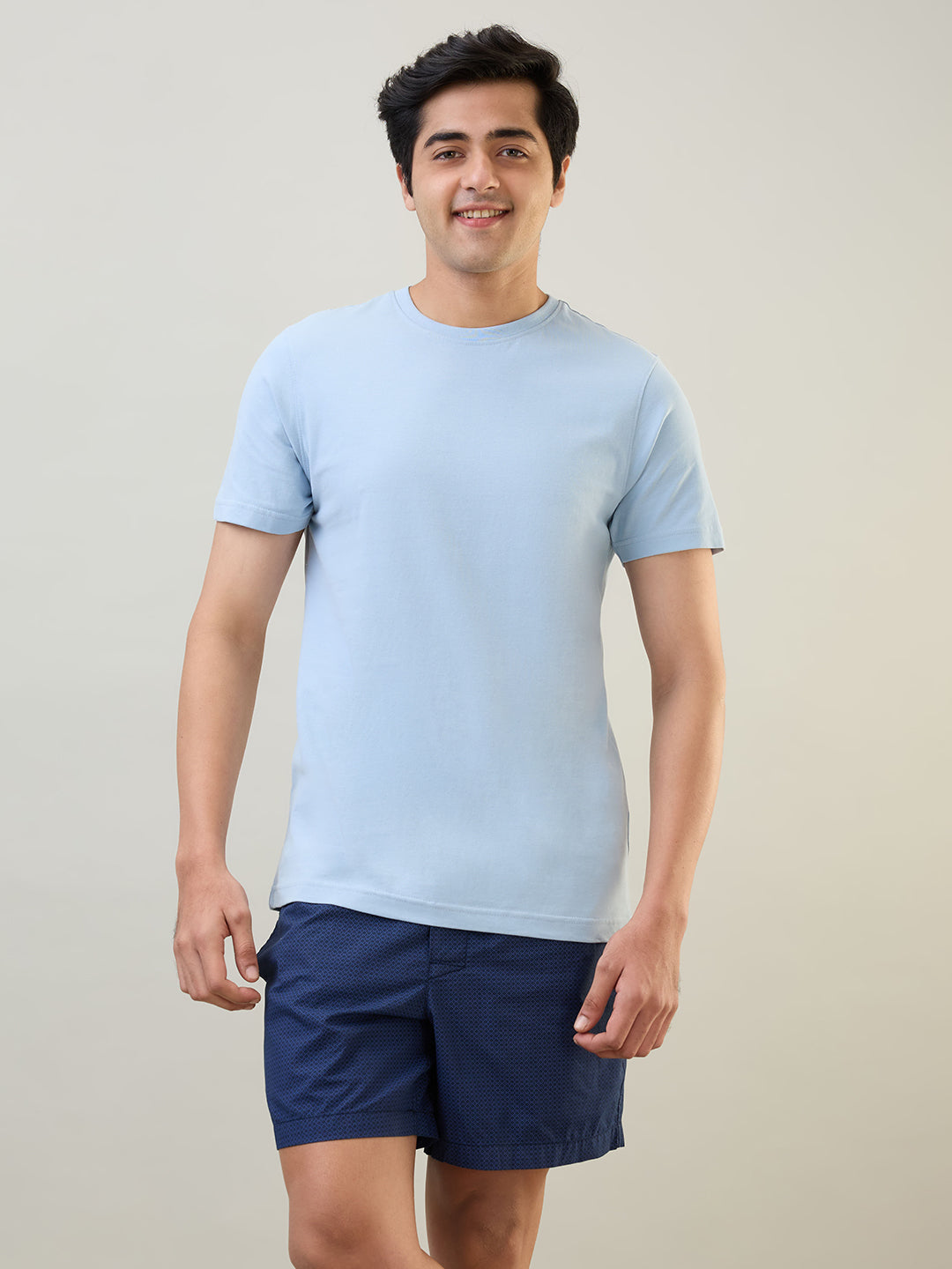 Sleepz Men Blue Solid Regular Fit Cotton T-Shirt