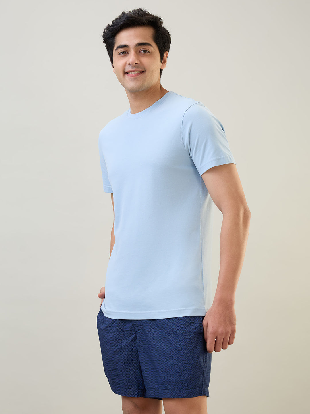 Sleepz Men Blue Solid Regular Fit Cotton T-Shirt