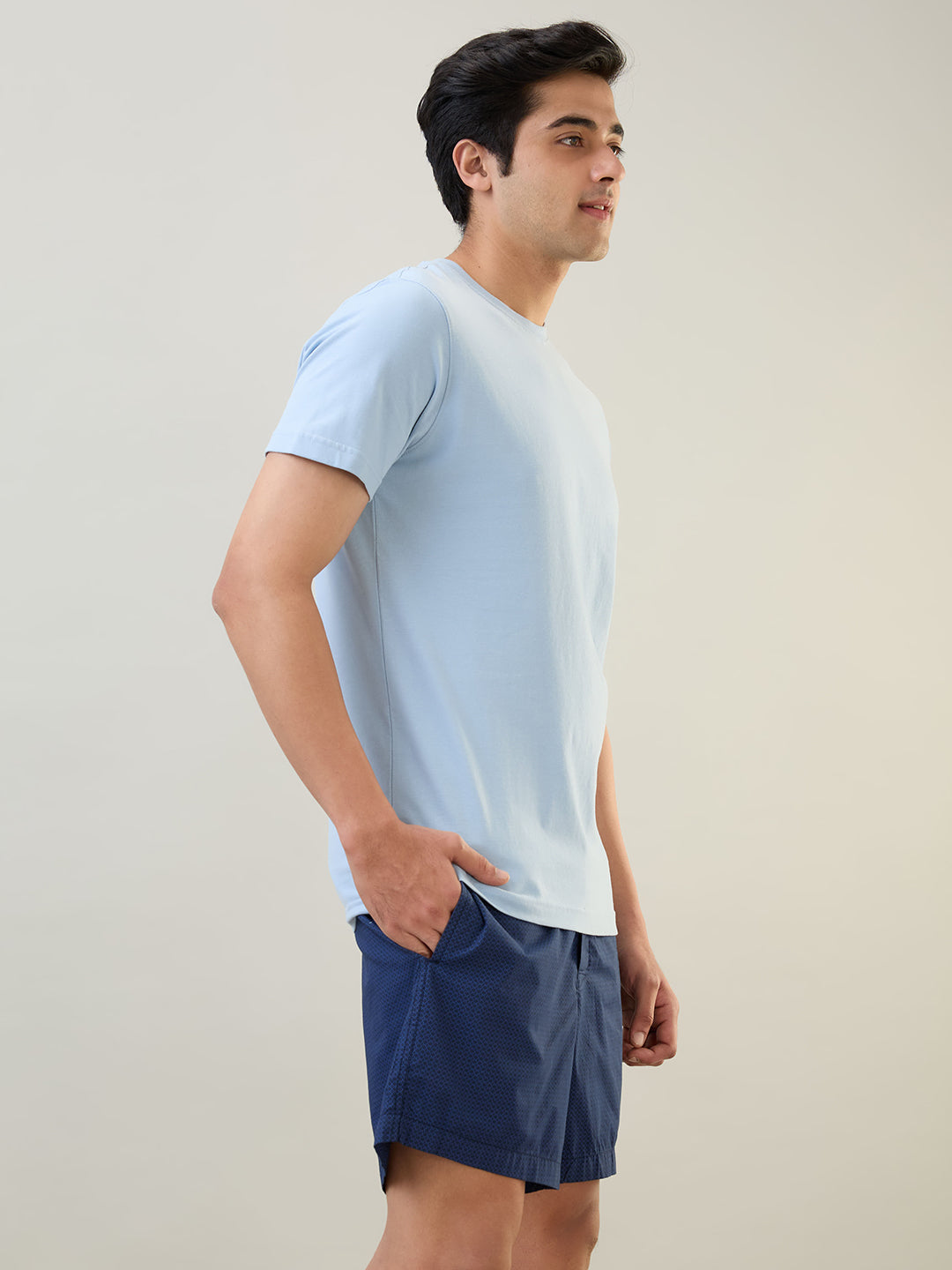 Sleepz Men Blue Solid Regular Fit Cotton T-Shirt