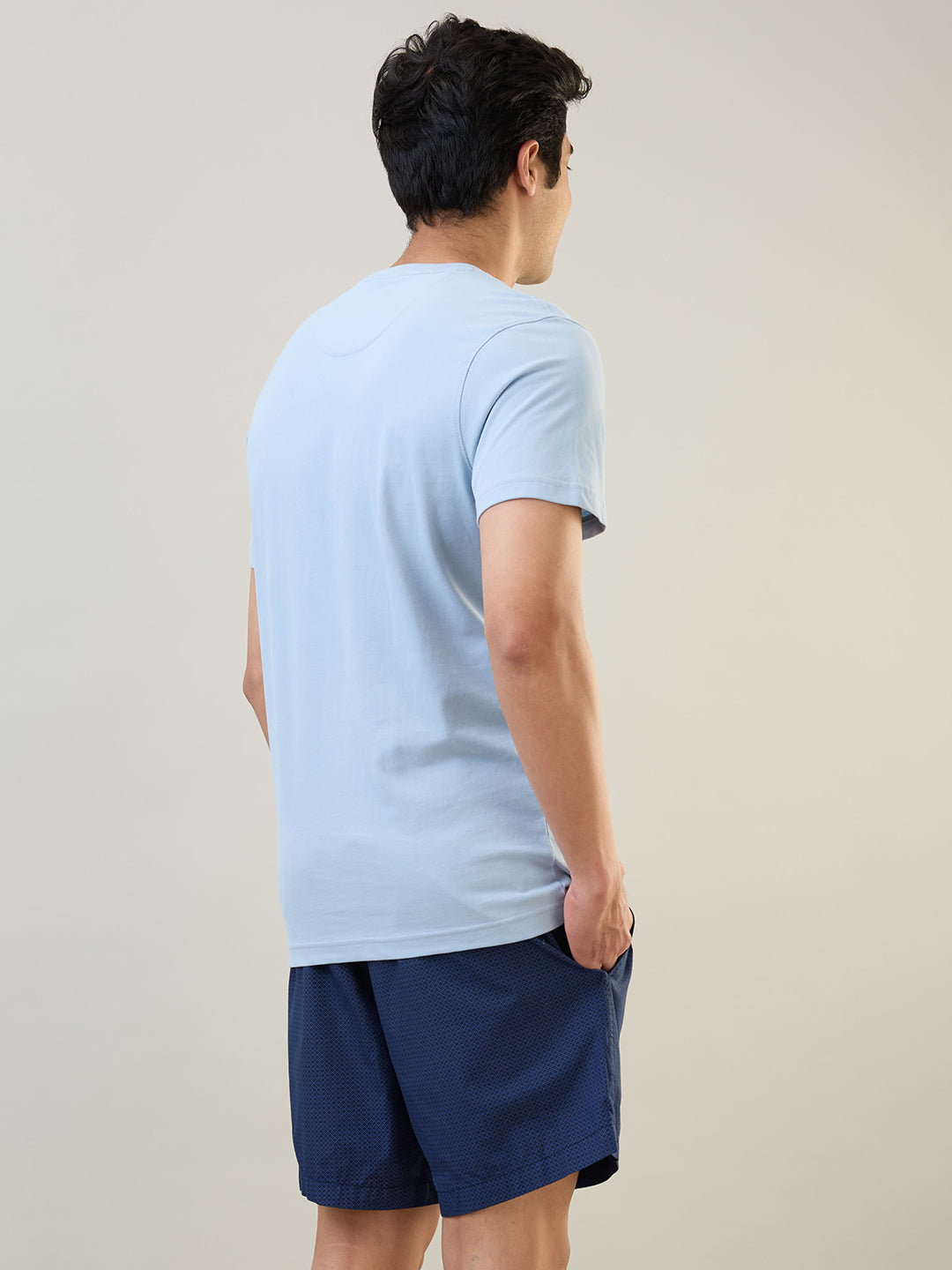 Sleepz Men Blue Solid Regular Fit Cotton T-Shirt