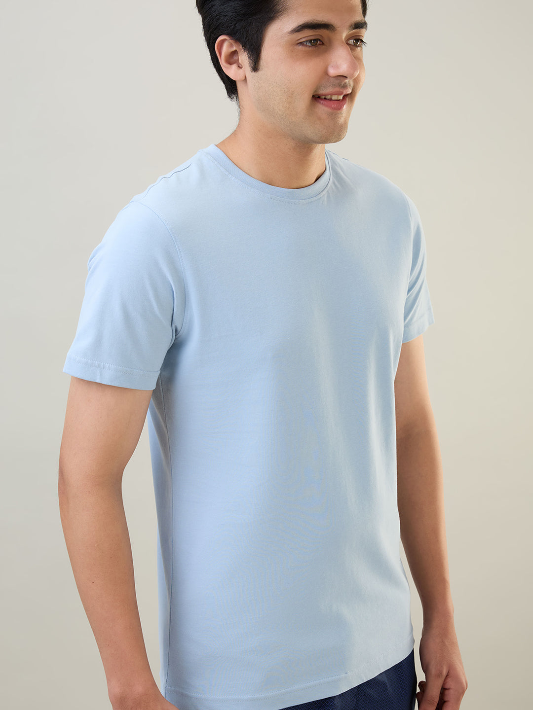 Sleepz Men Blue Solid Regular Fit Cotton T-Shirt