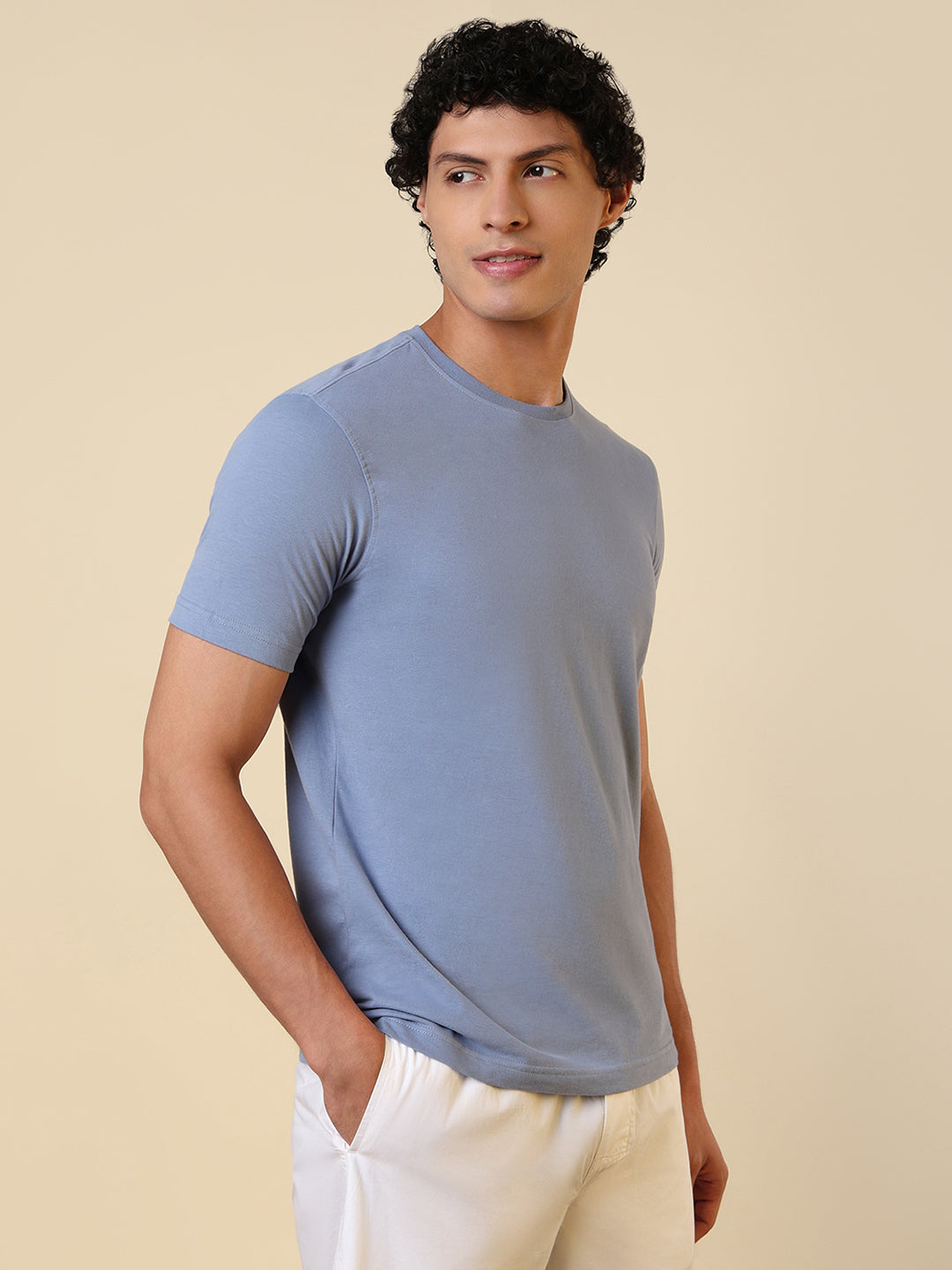 Sleepz Men Blue Solid Regular Fit Cotton T-Shirt
