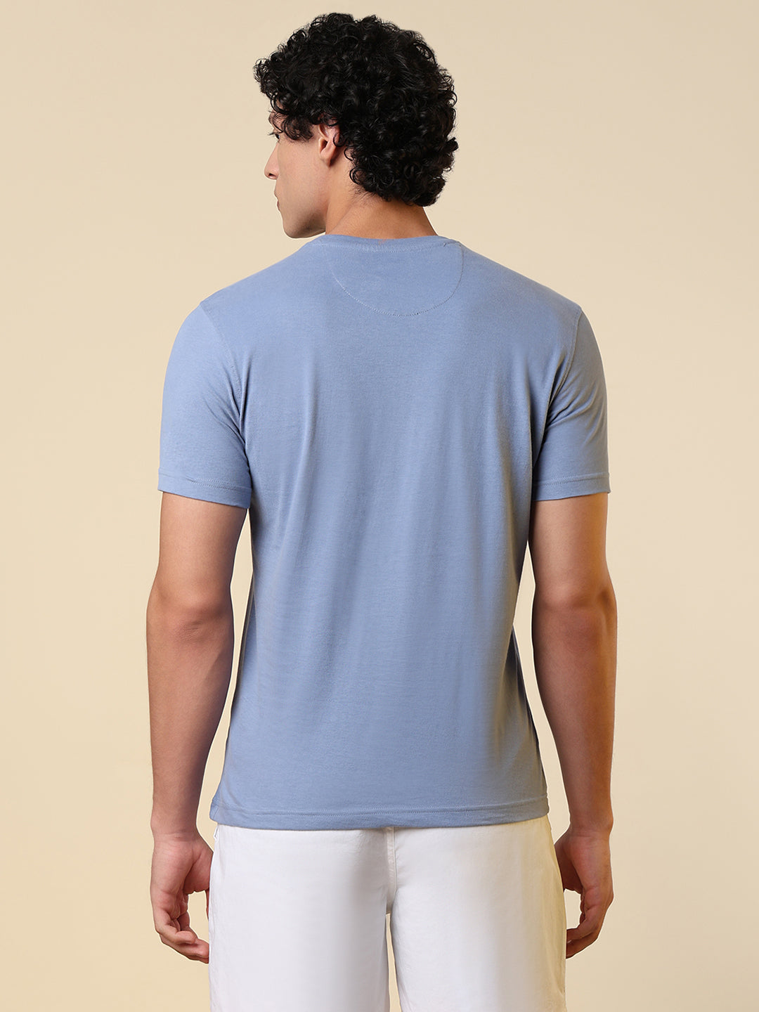 Sleepz Men Blue Solid Regular Fit Cotton T-Shirt