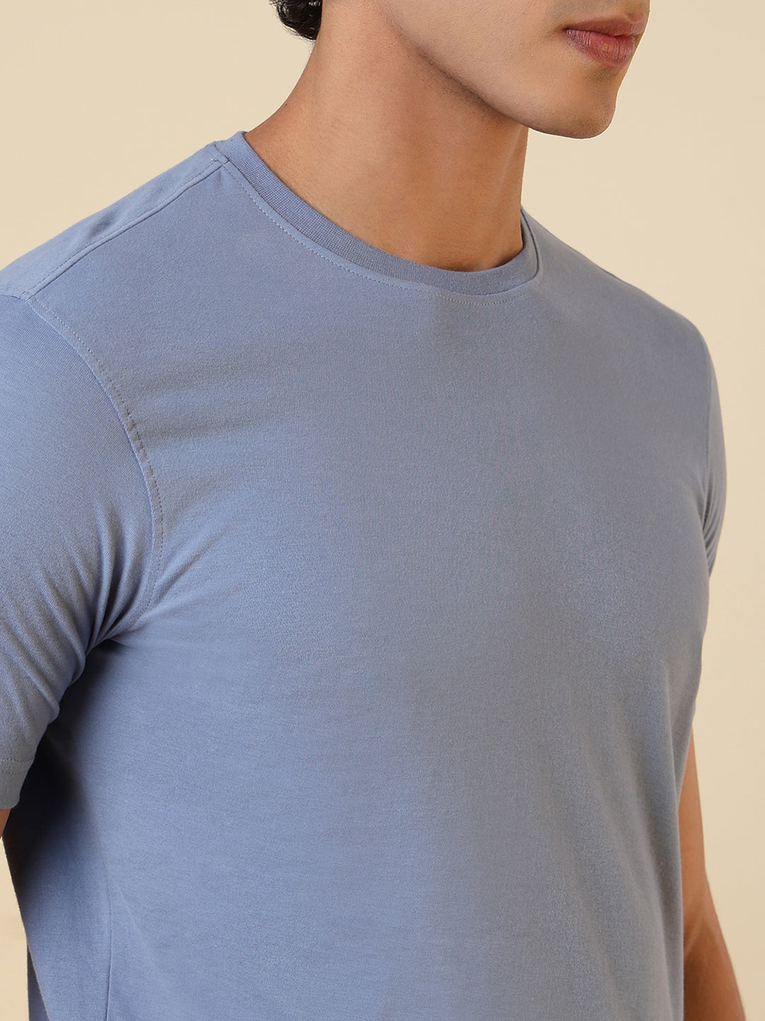 Sleepz Men Blue Solid Regular Fit Cotton T-Shirt