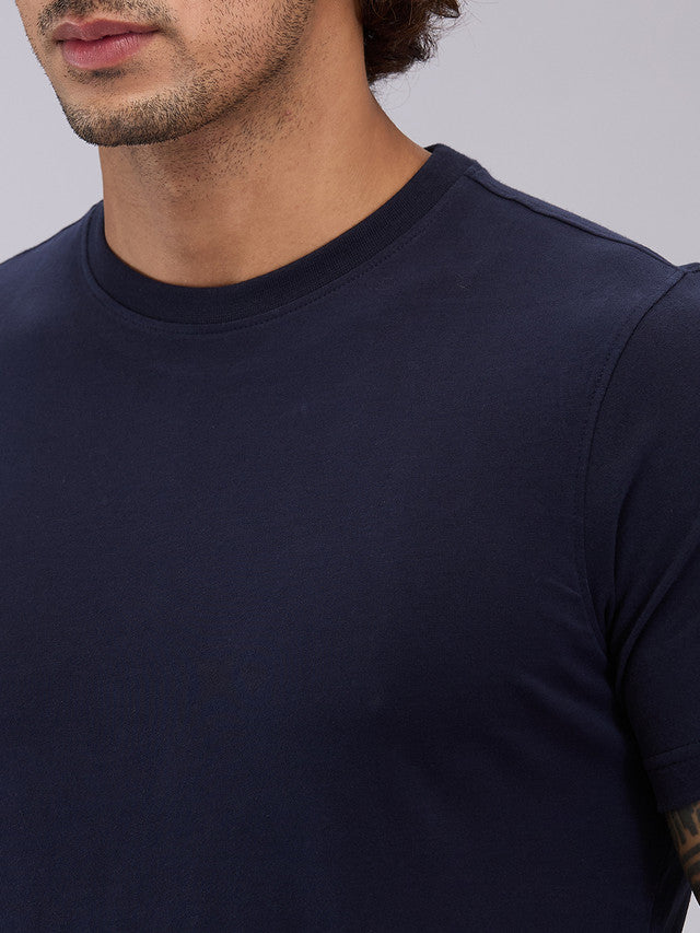 Sleepz Men Blue Solid Regular Fit Cotton T-Shirt