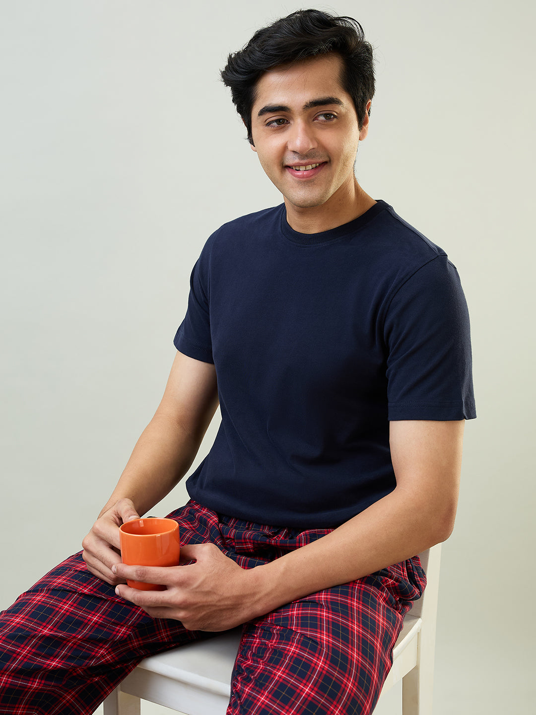 Sleepz Men Blue Solid Regular Fit Cotton T-Shirt