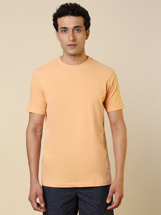 Sleepz Men Orange Solid Regular Fit Cotton T-Shirt