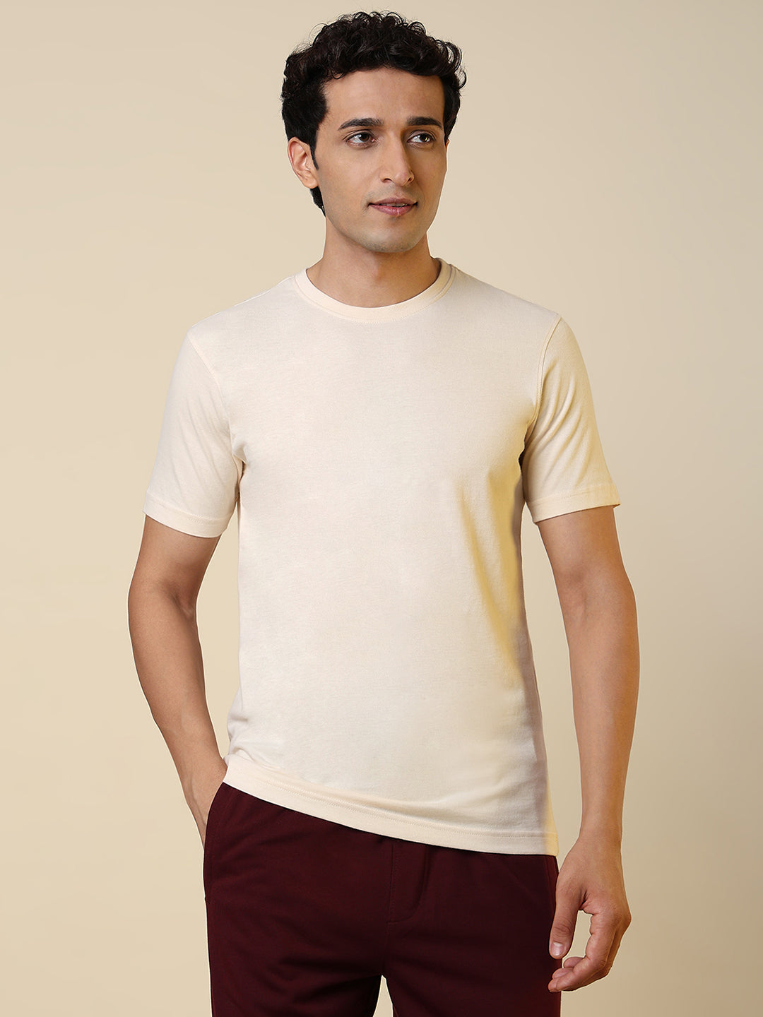 Sleepz Men Brown Regular Fit Solid Round Neck Collar T-Shirt