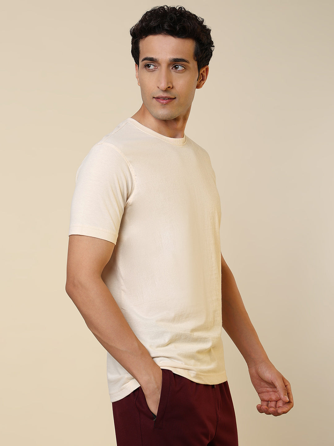 Sleepz Men Brown Regular Fit Solid Round Neck Collar T-Shirt