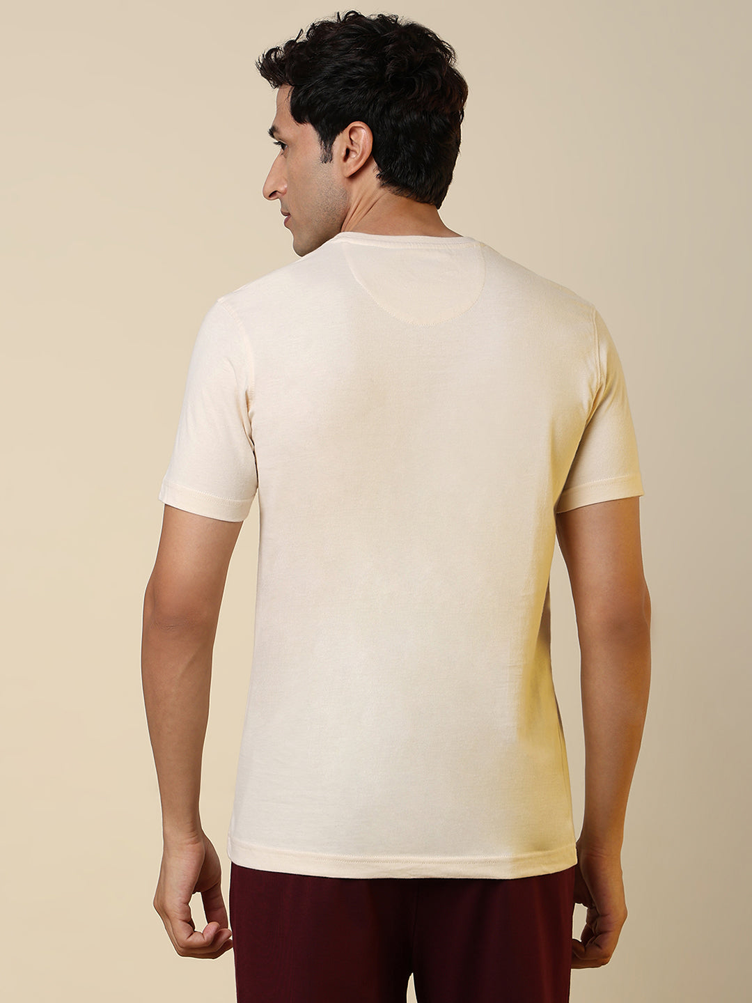 Sleepz Men Brown Regular Fit Solid Round Neck Collar T-Shirt
