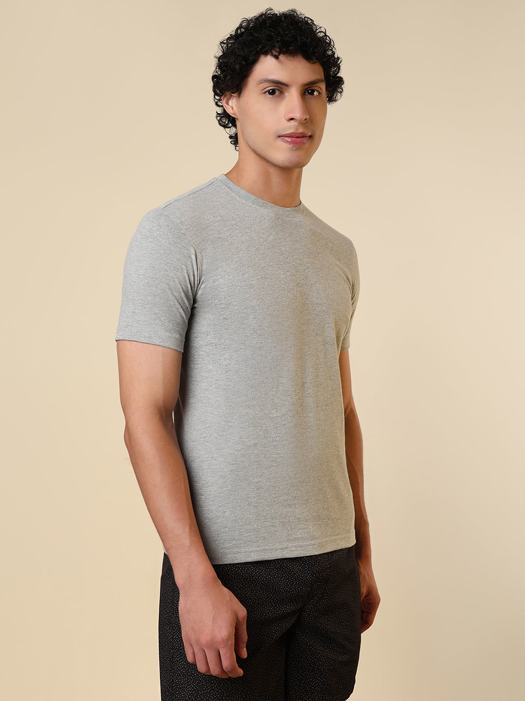Sleepz Men Grey Solid Regular Fit Cotton T-Shirt