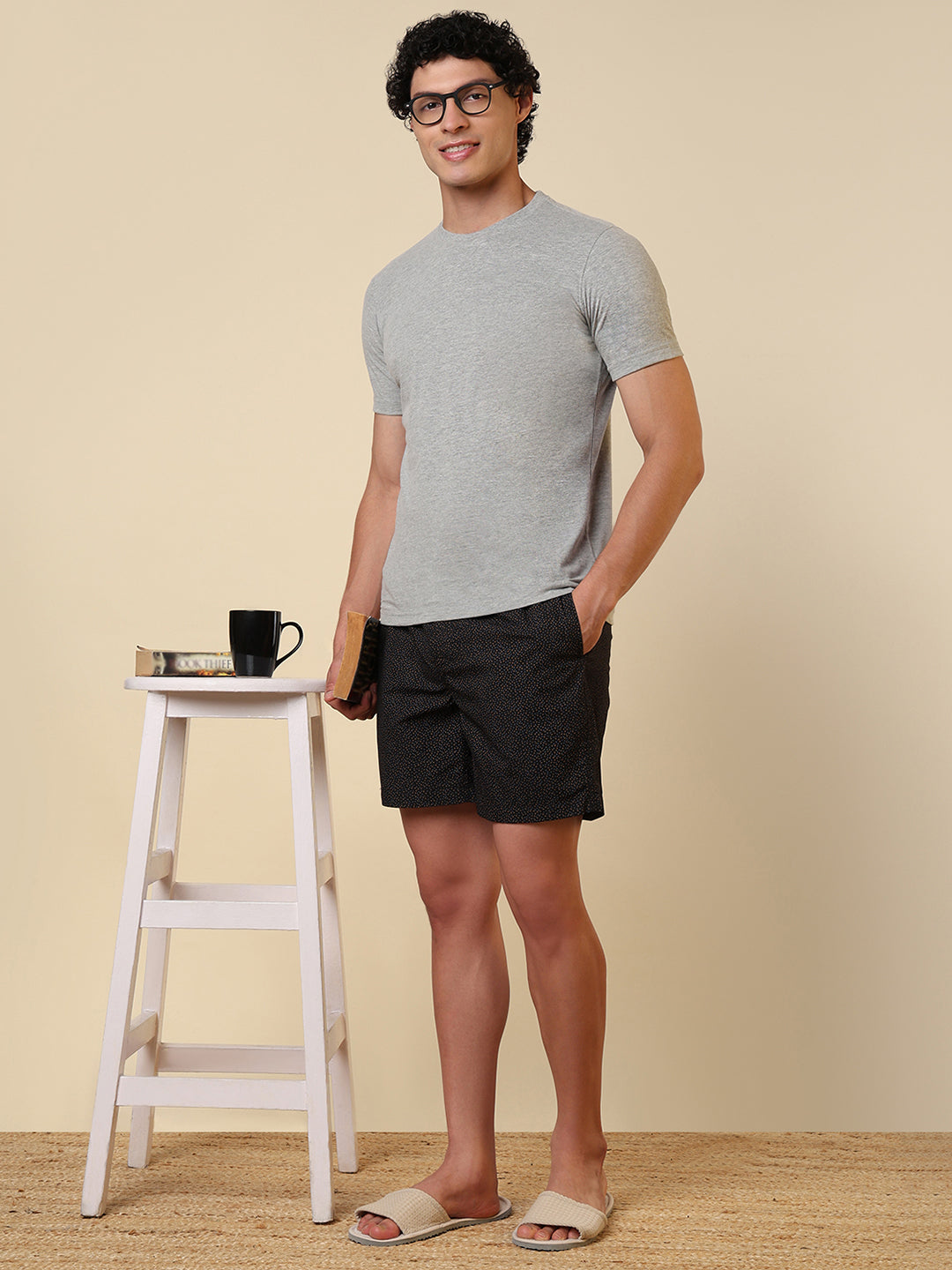 Sleepz Men Grey Solid Regular Fit Cotton T-Shirt